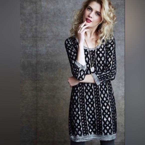 ANTHROPOLOGIE Moth Textured Pattern Sweater Dress SZ S Black Grey - Picture 2 of 9